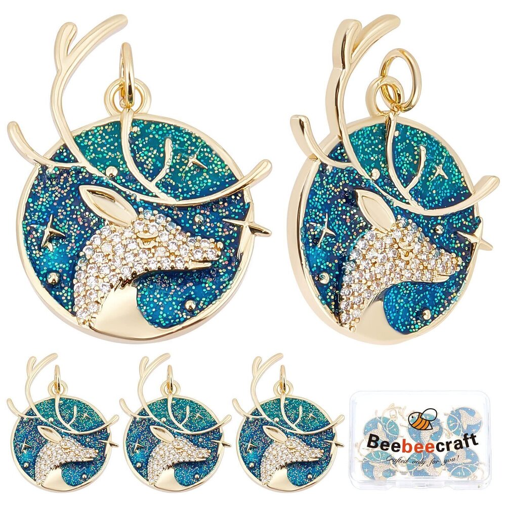8939 1 Box 6Pcs Deer Head Charms 18K Gold Plated Enamel Elk Charms